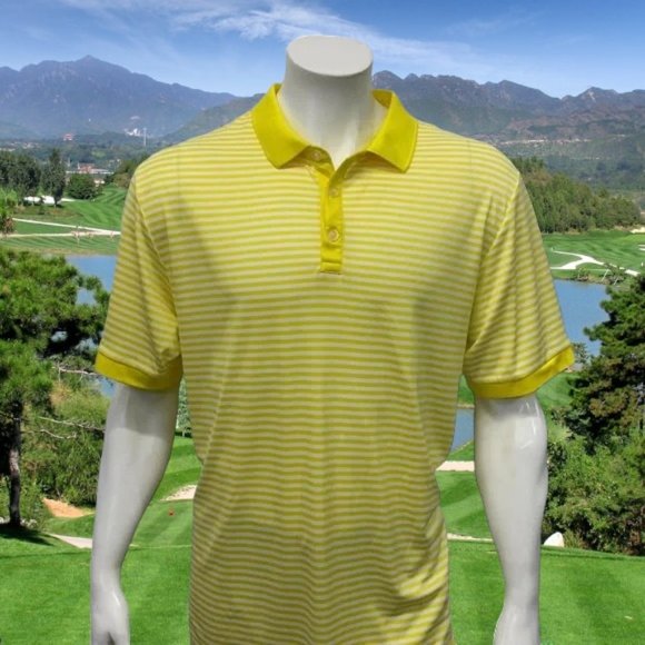 Callaway Golf Yellow White Striped Polyester Short Sleeve Golf Polo Shirt XL - Picture 1 of 10